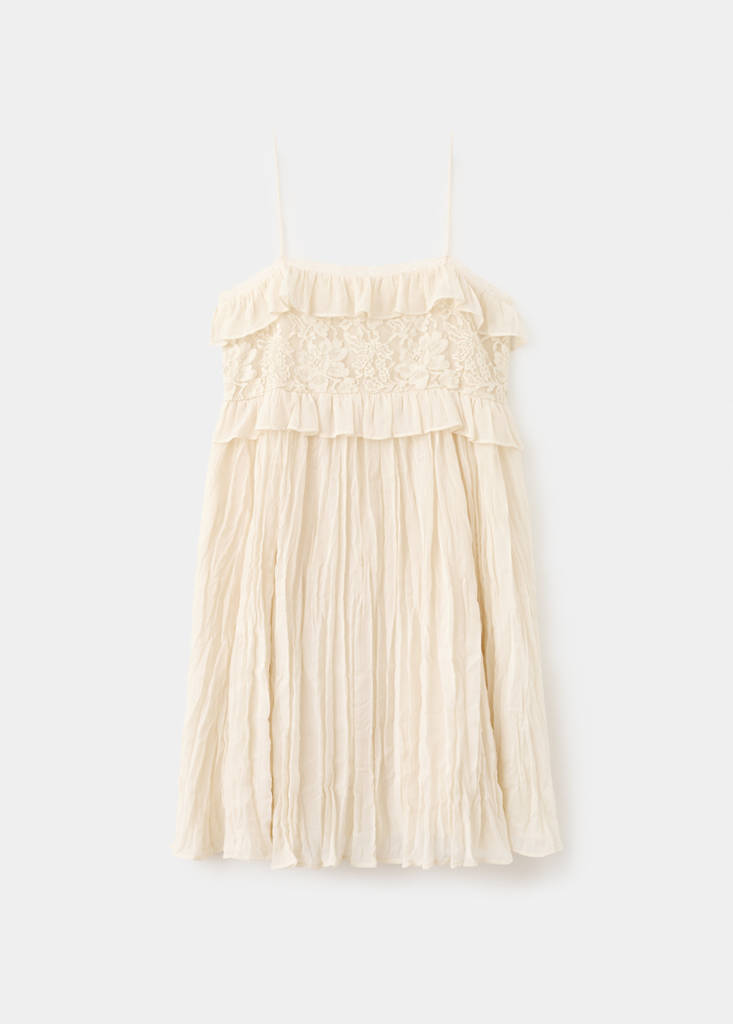 Wrinkled effect lace dress — Beige