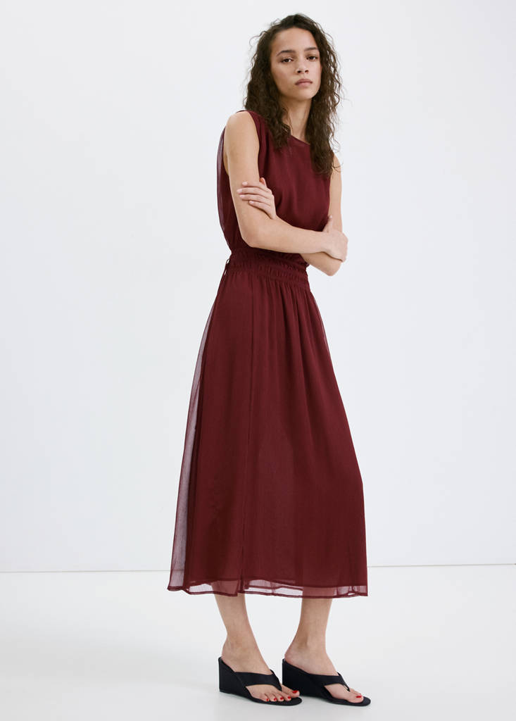 MANGO - Robe fluide taille froncée bordeaux - S