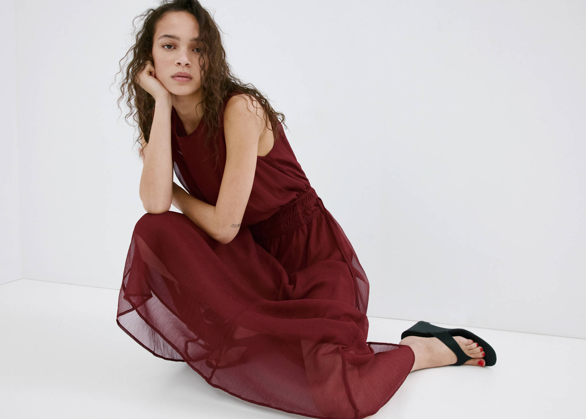 Flowy dress with gathered waist - Panoramic plane