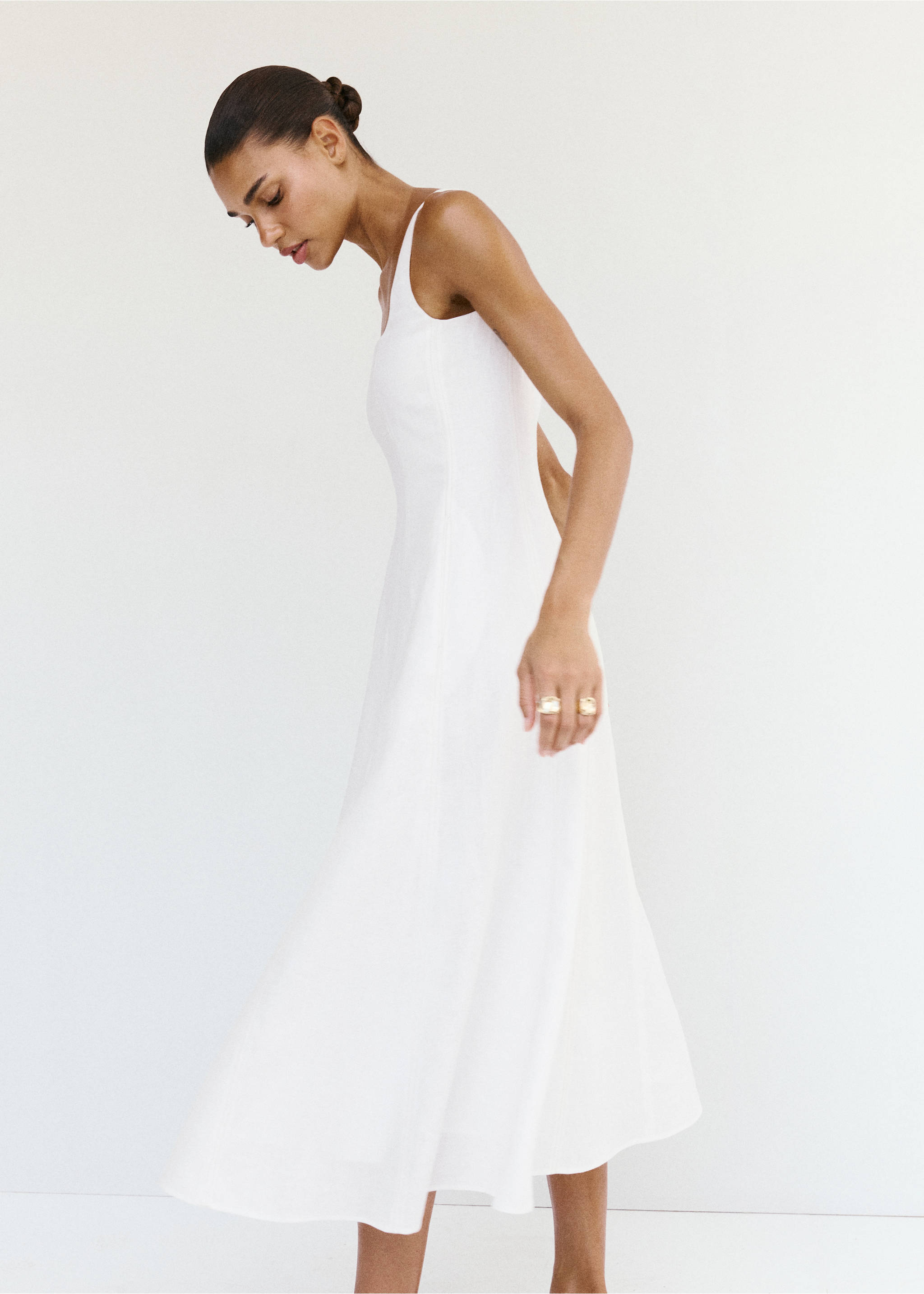 Linen A-line dress with pockets - Medium plane, White. Ref: 27019076-02.