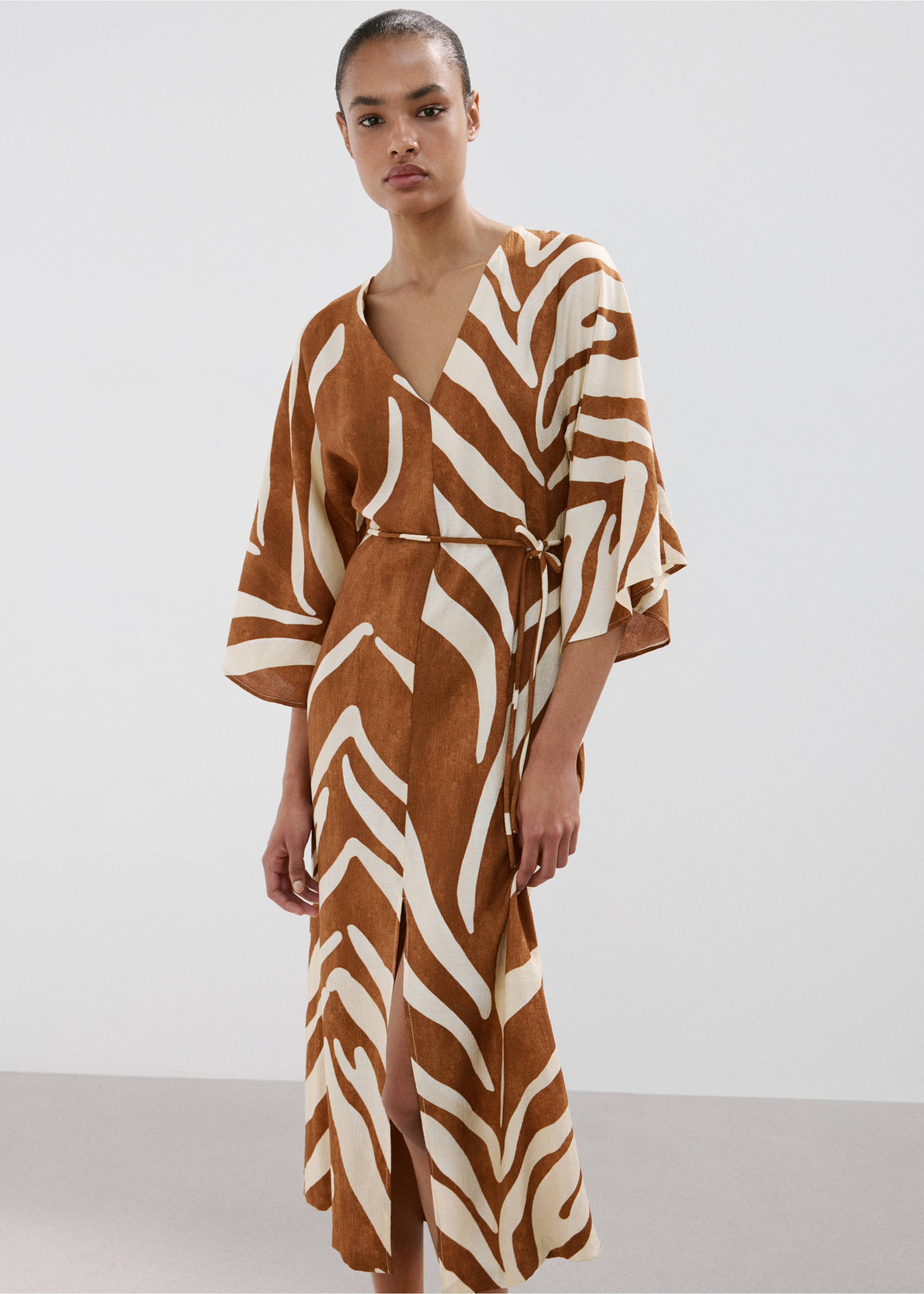 Robe coton imprimée - Plan moyen, Marron. Ref: 27019078-00.