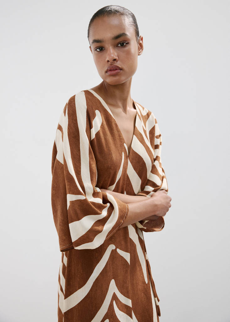Printed cotton dress — Brown