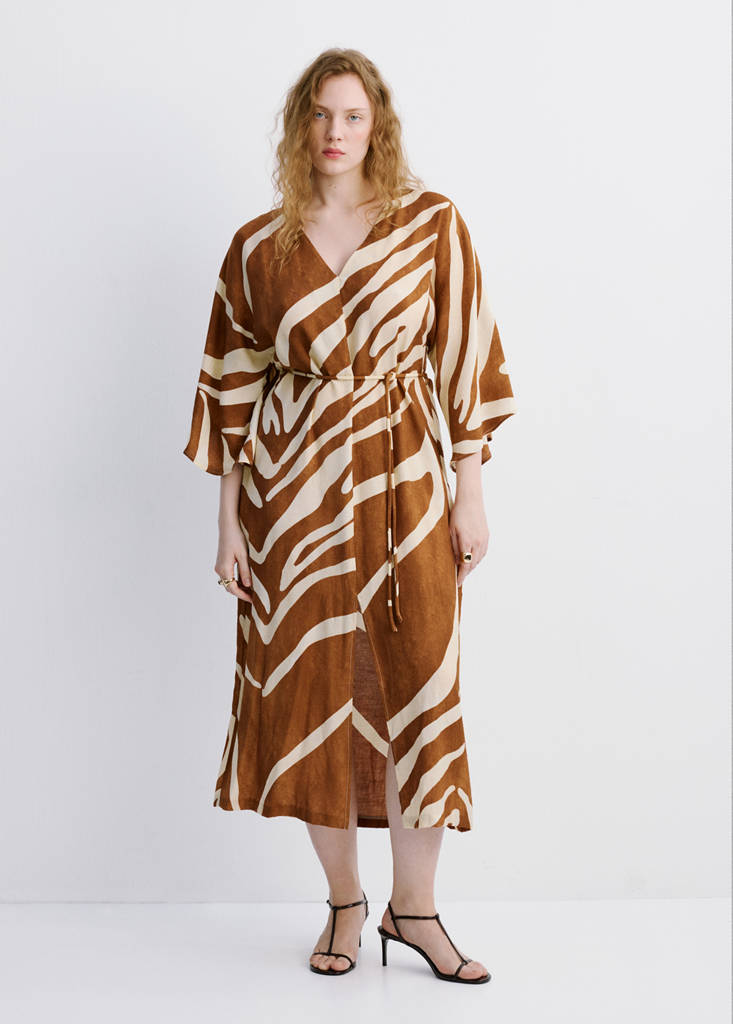 Printed cotton dress — Brown