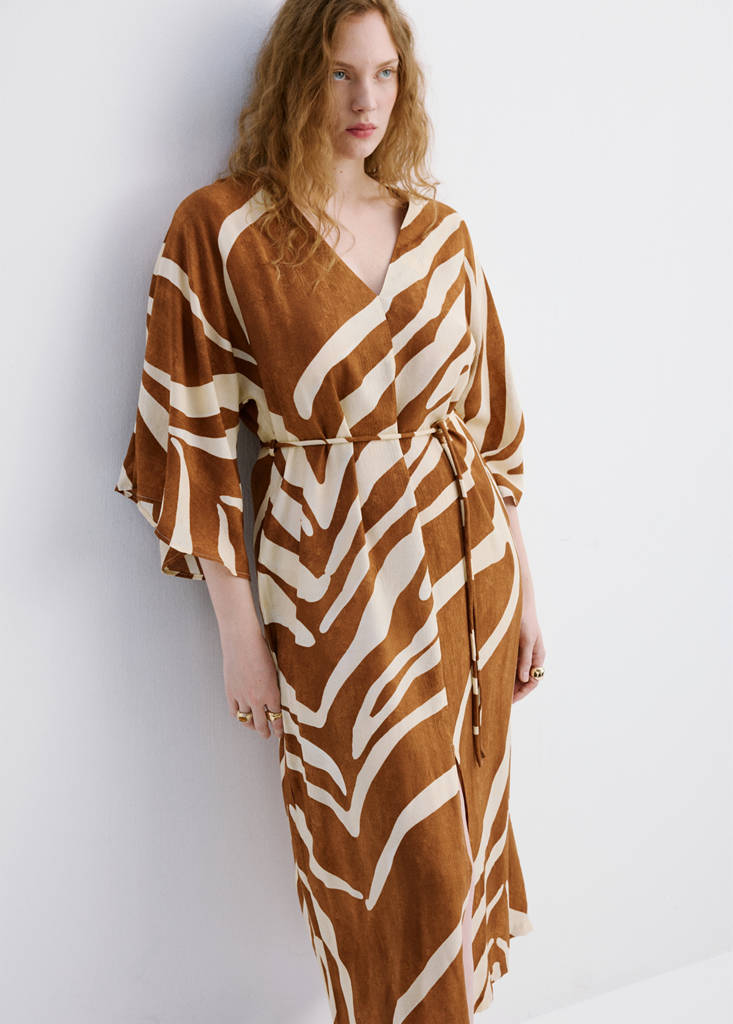 Printed cotton dress — Brown
