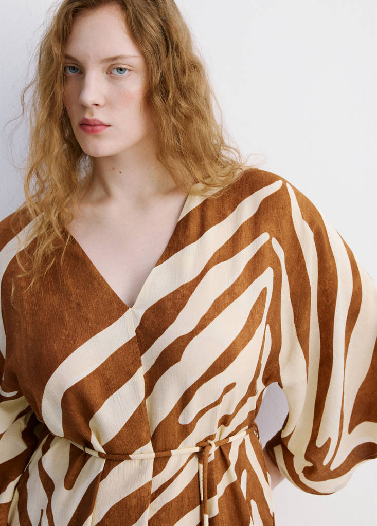 Printed cotton dress — Brown