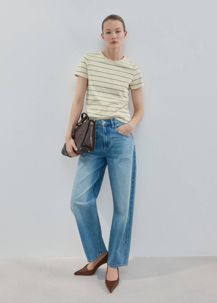 Striped cotton T-shirt — Pastel Yellow