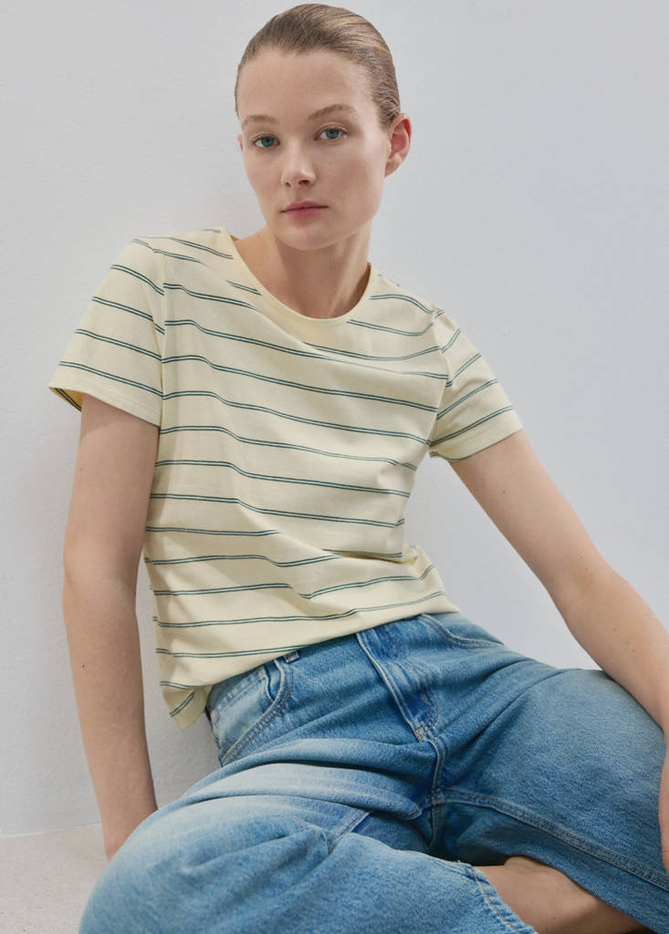 Striped cotton T-shirt — Pastel Yellow
