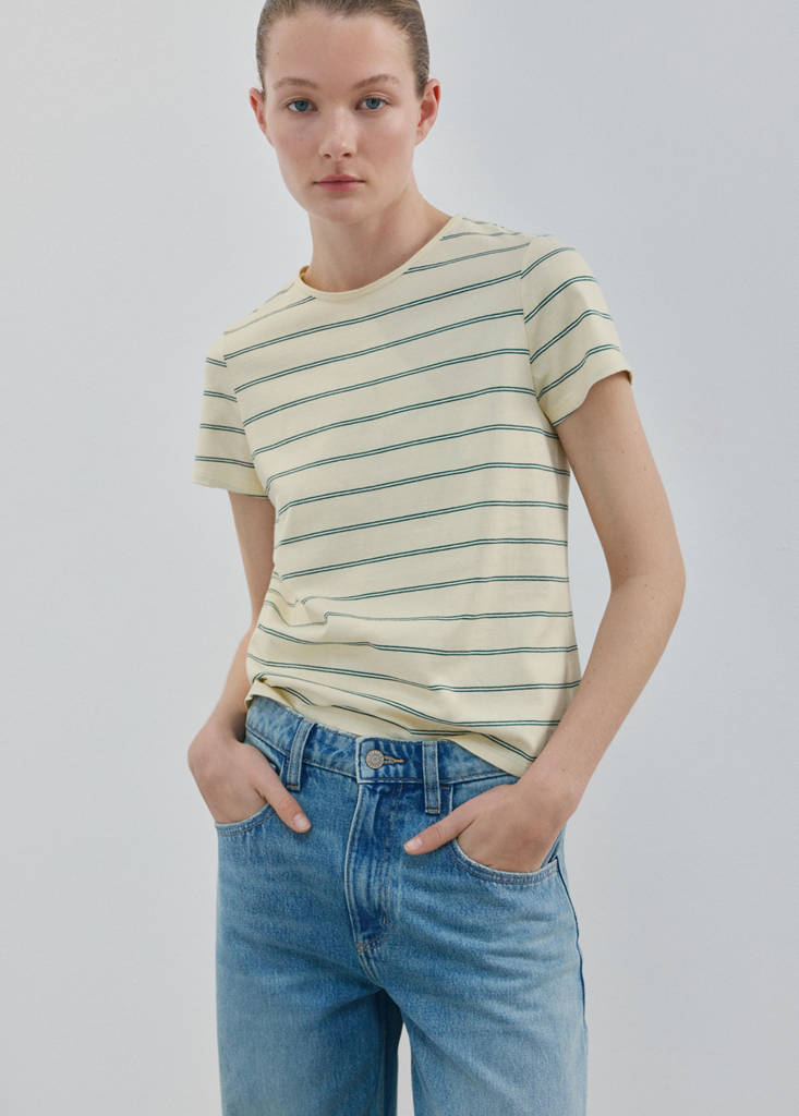 Striped cotton T-shirt — Pastel Yellow