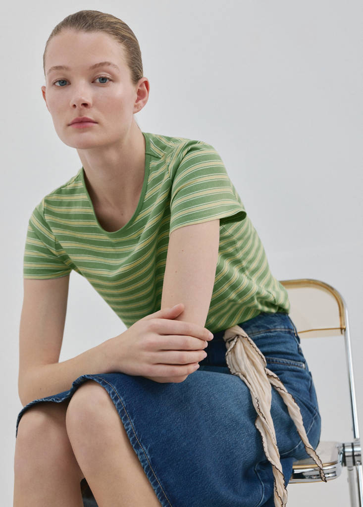 Striped cotton T-shirt — Pastel Green