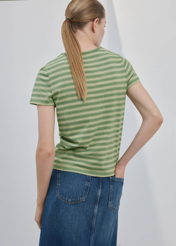 Striped cotton T-shirt — Pastel Green