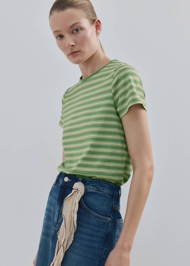 Striped cotton T-shirt — Pastel Green