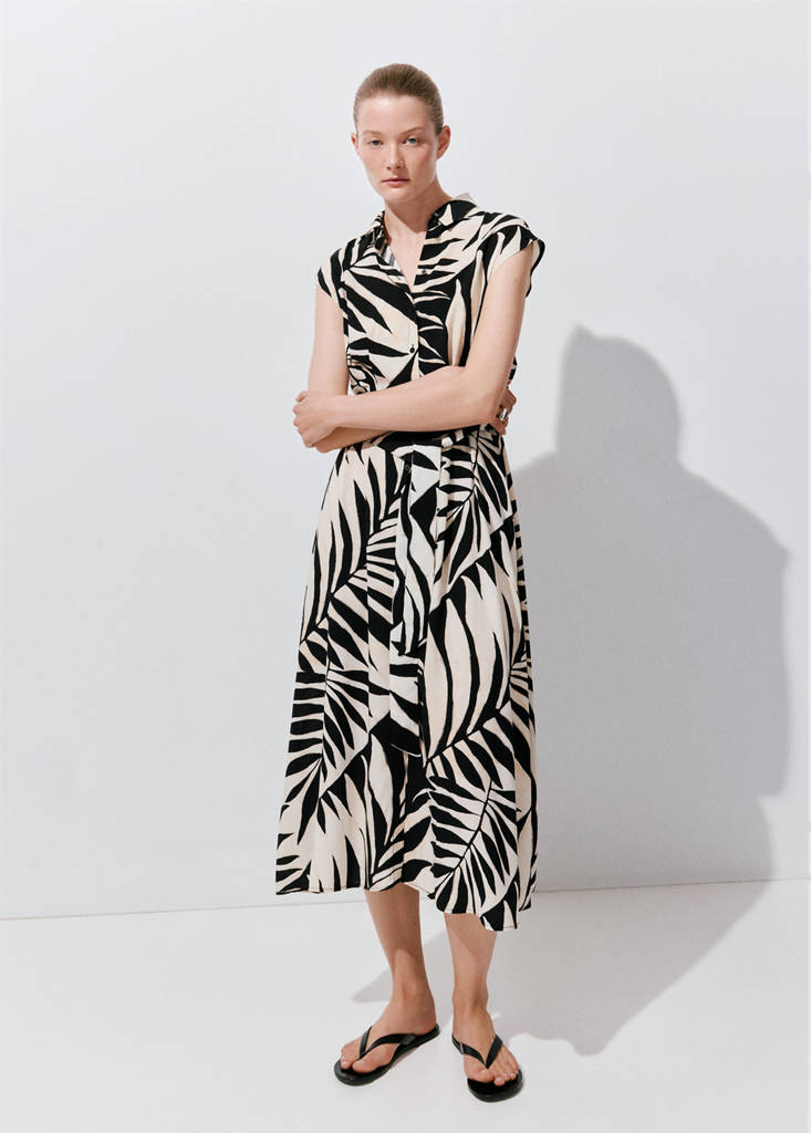 Printed shirt dress — Black