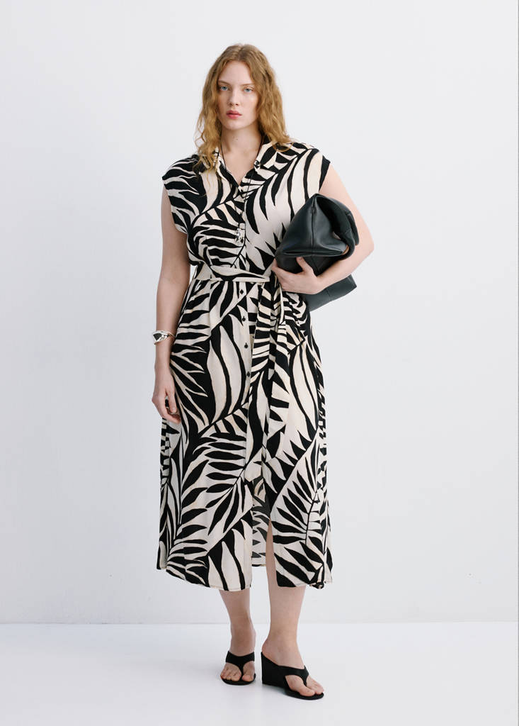 Printed shirt dress — Black