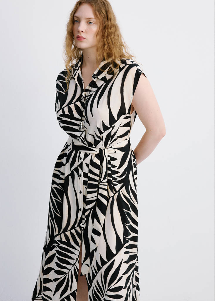 Printed shirt dress — Black