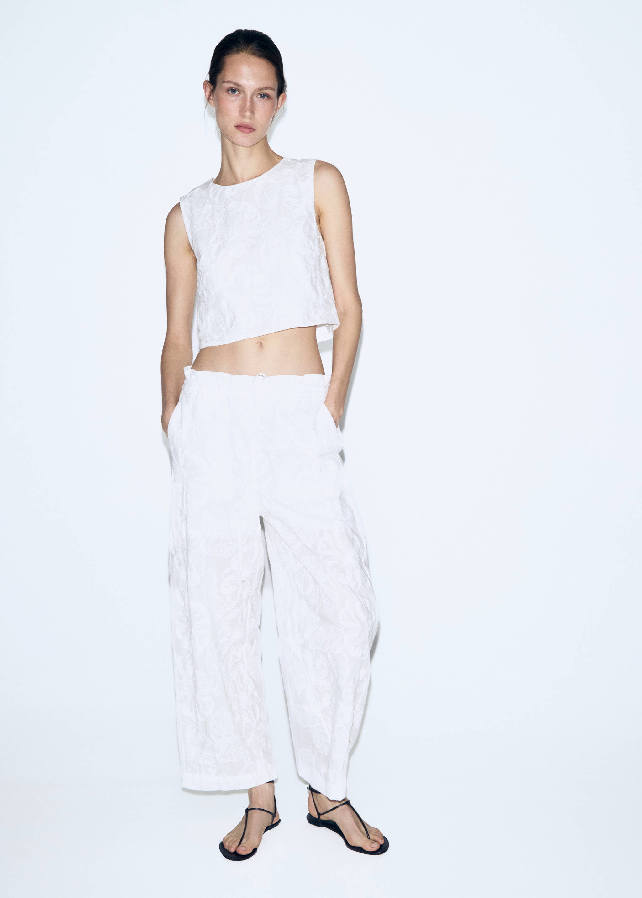 Floral embroidered cotton top - General plane