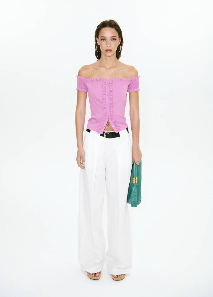 Ruffle detail top — Pastel Pink