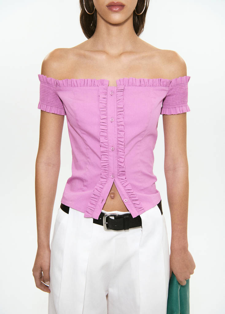 Ruffle detail top — Pastel Pink