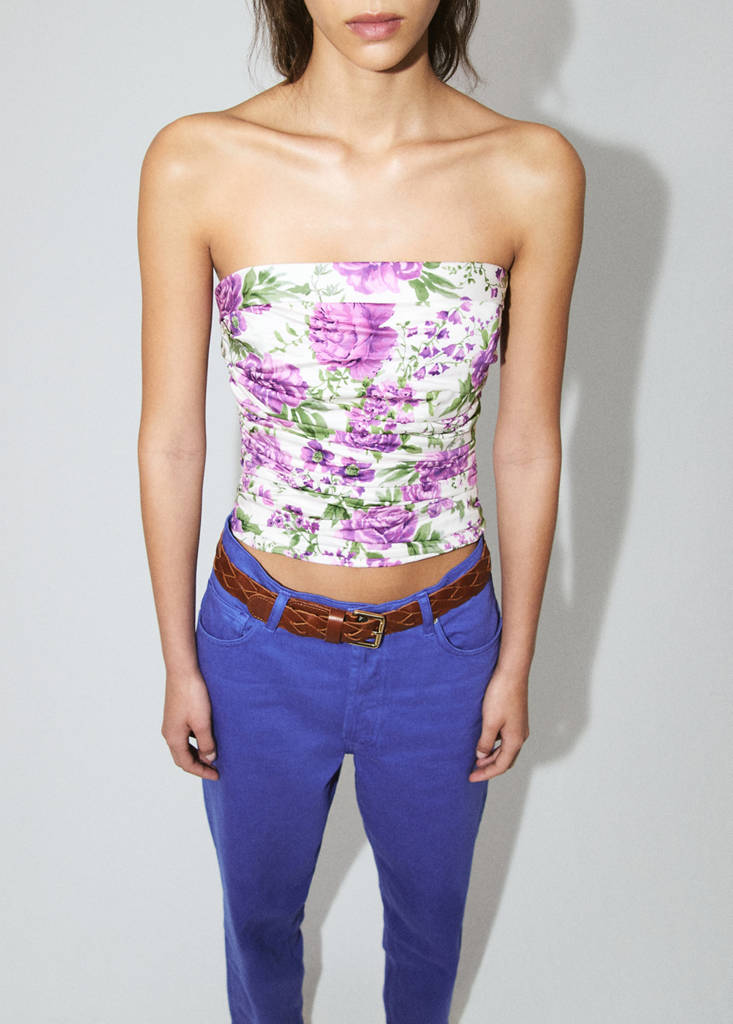 Strapless floral top — Off White