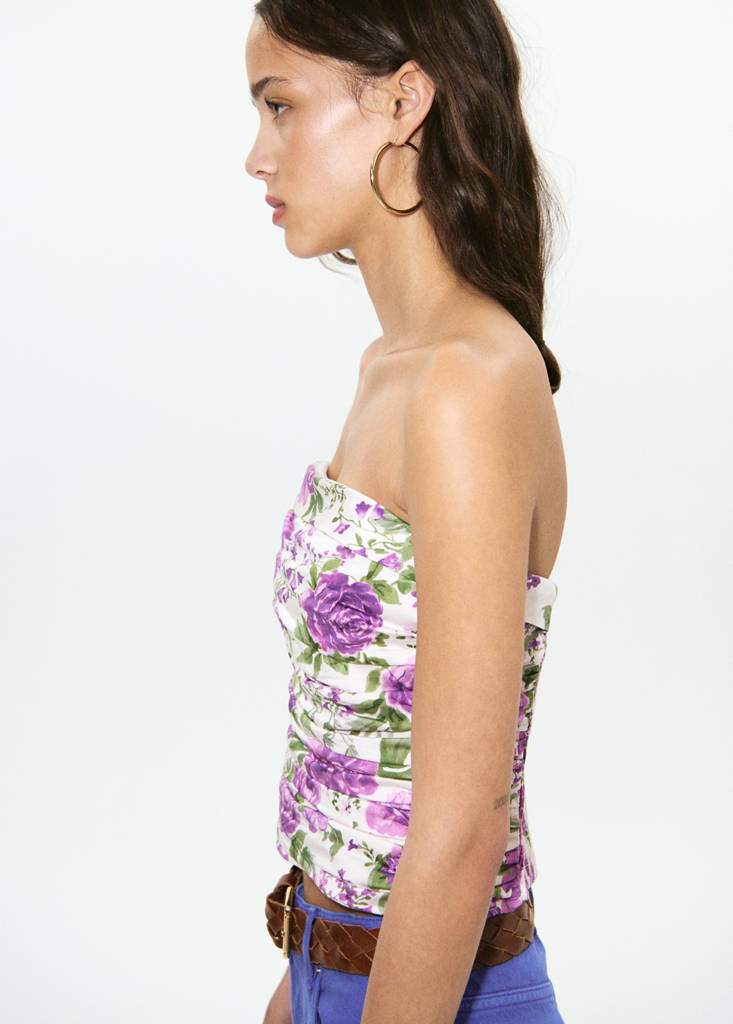 Strapless floral top — Off White