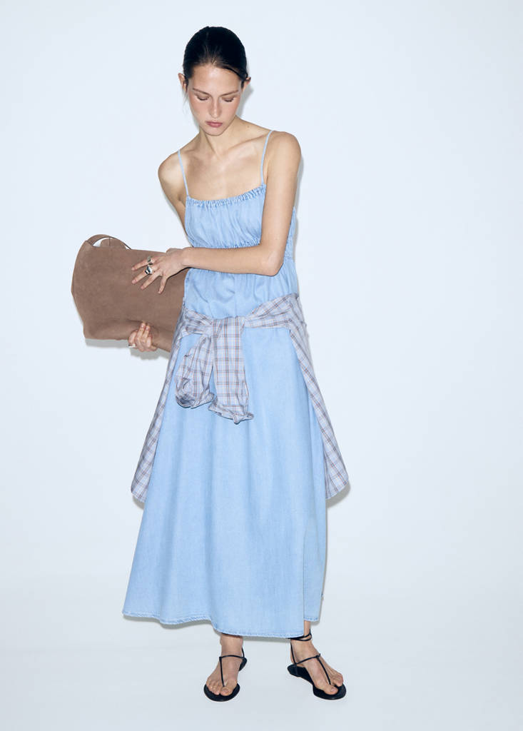 Lyocell ruched denim dress — Light Blue