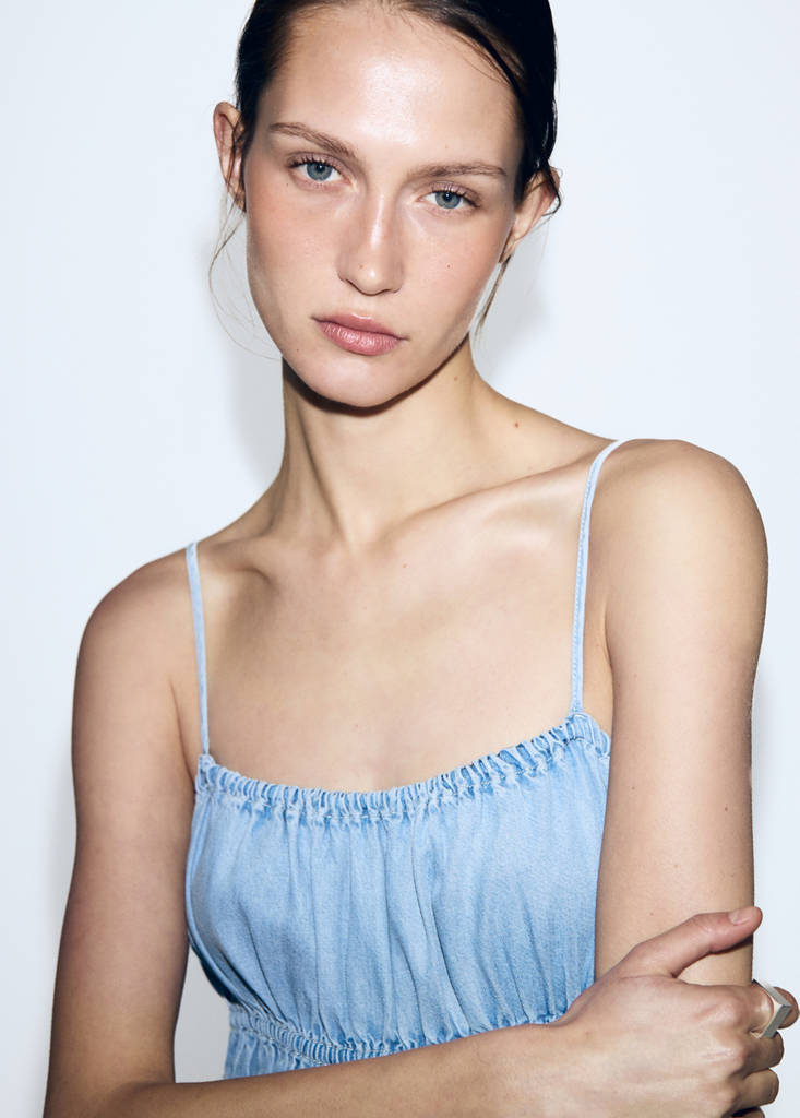 Lyocell ruched denim dress — Light Blue