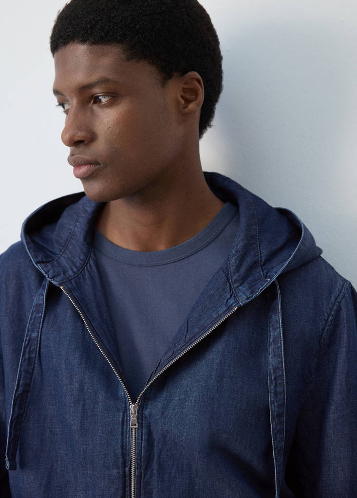 Hooded denim jacket — Ink Blue