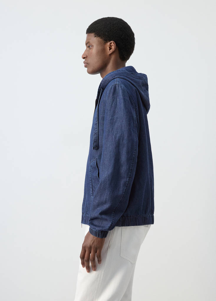 Hooded denim jacket — Ink Blue
