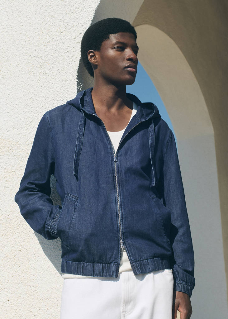 Hooded denim jacket — Ink Blue