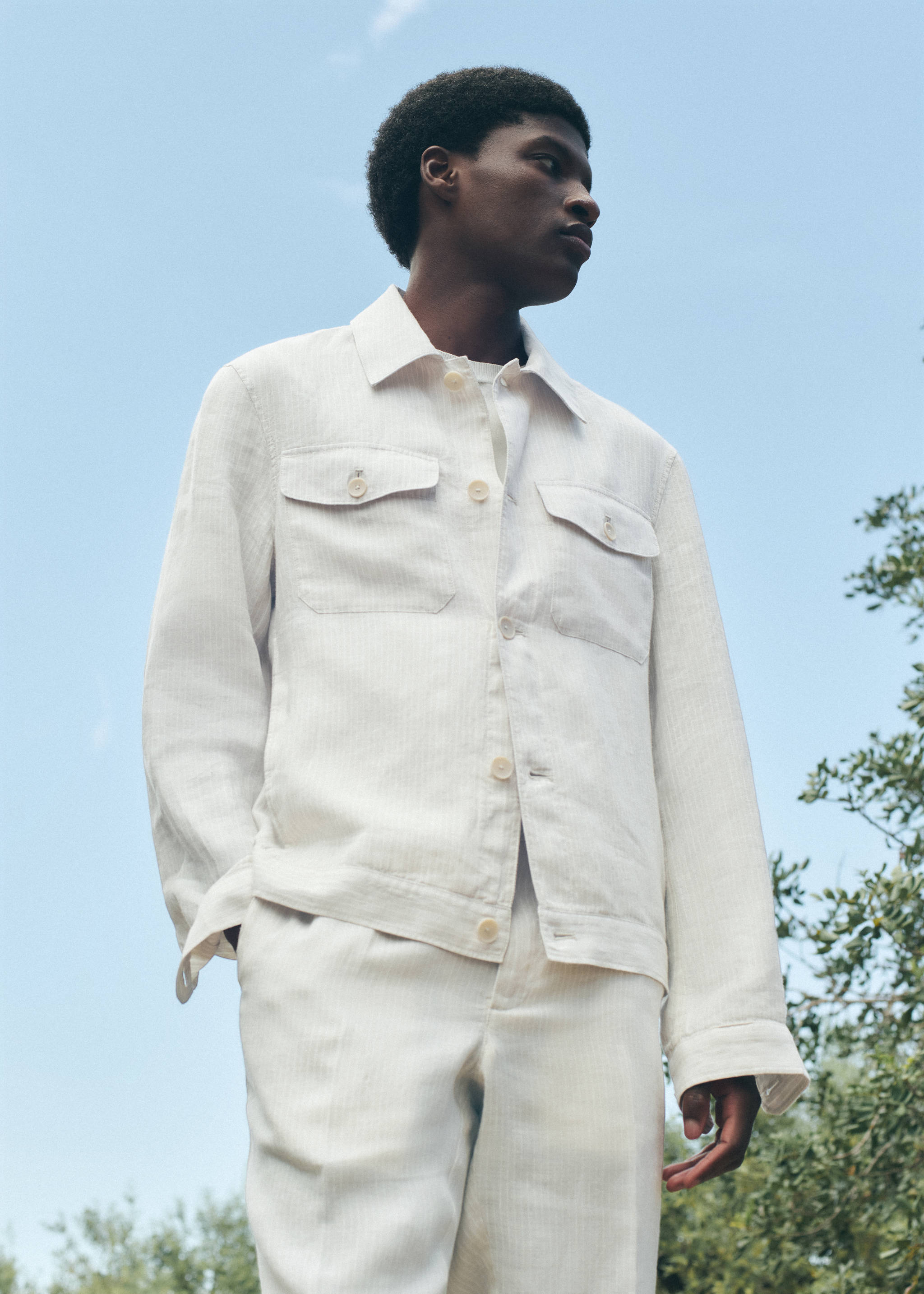 100% linen striped blazer - Details of the article 5, White. Ref: 27019207-00.