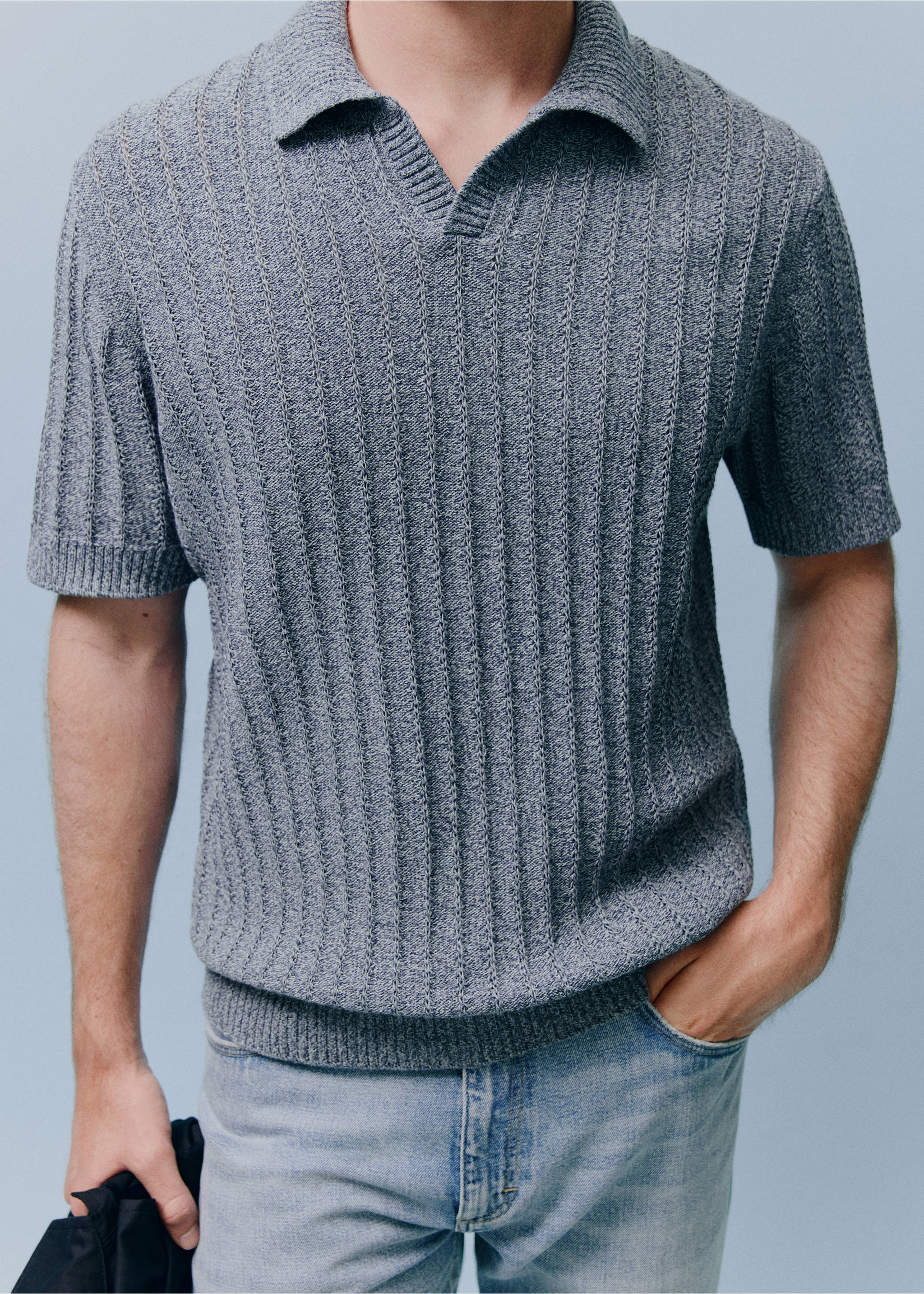 Polo maille fine 100 % coton - Détail de l'article 7, Bleu indigo. Ref: 27019209-00.