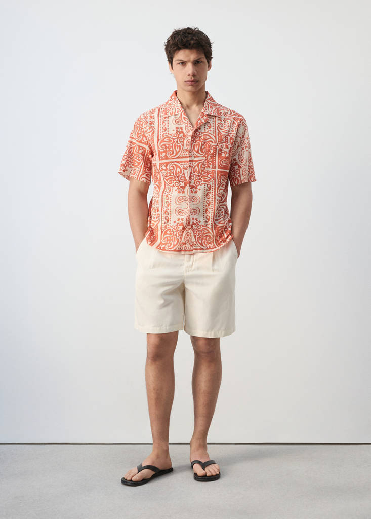 Printed cotton linen shirt — Salmon