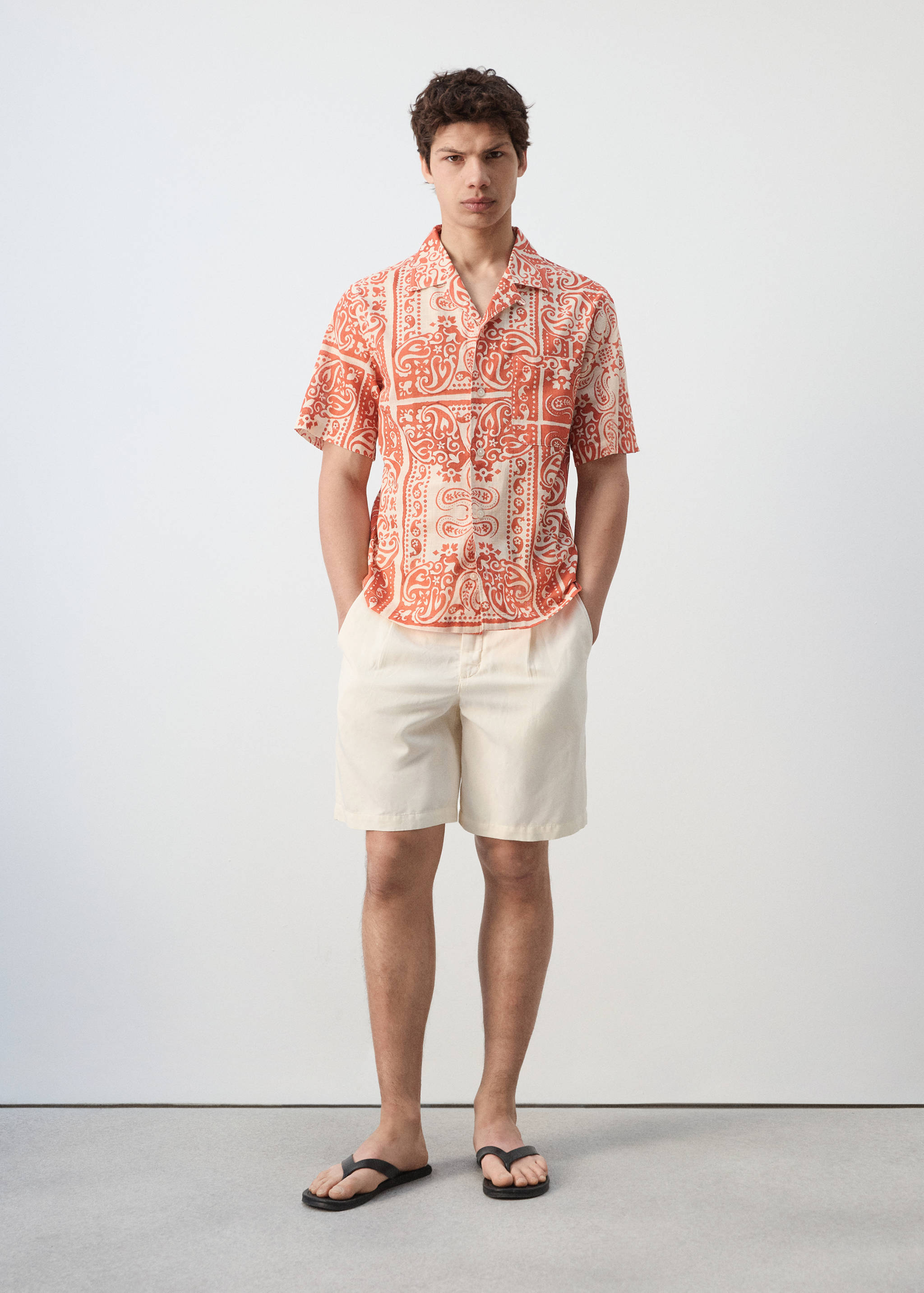 Рубашка хлопок и лен с принтом - Общий план