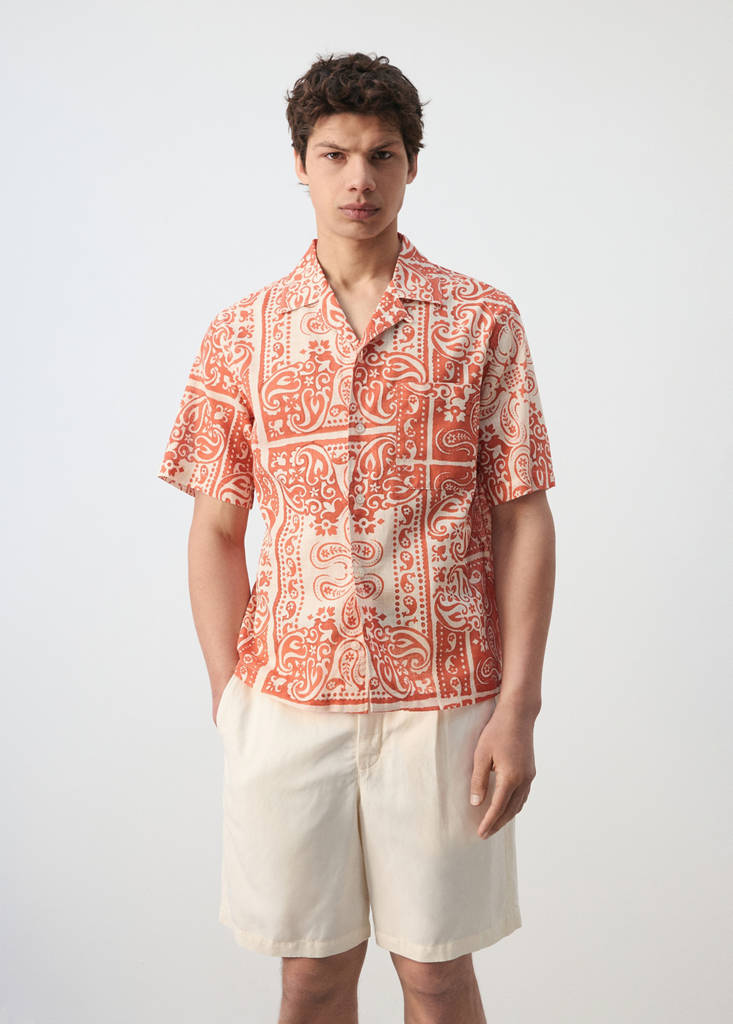 Printed cotton linen shirt — Salmon