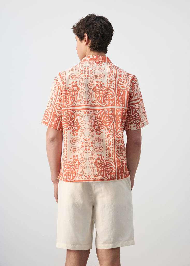 Printed cotton linen shirt — Salmon