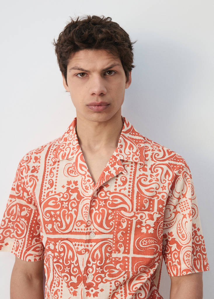 Printed cotton linen shirt — Salmon