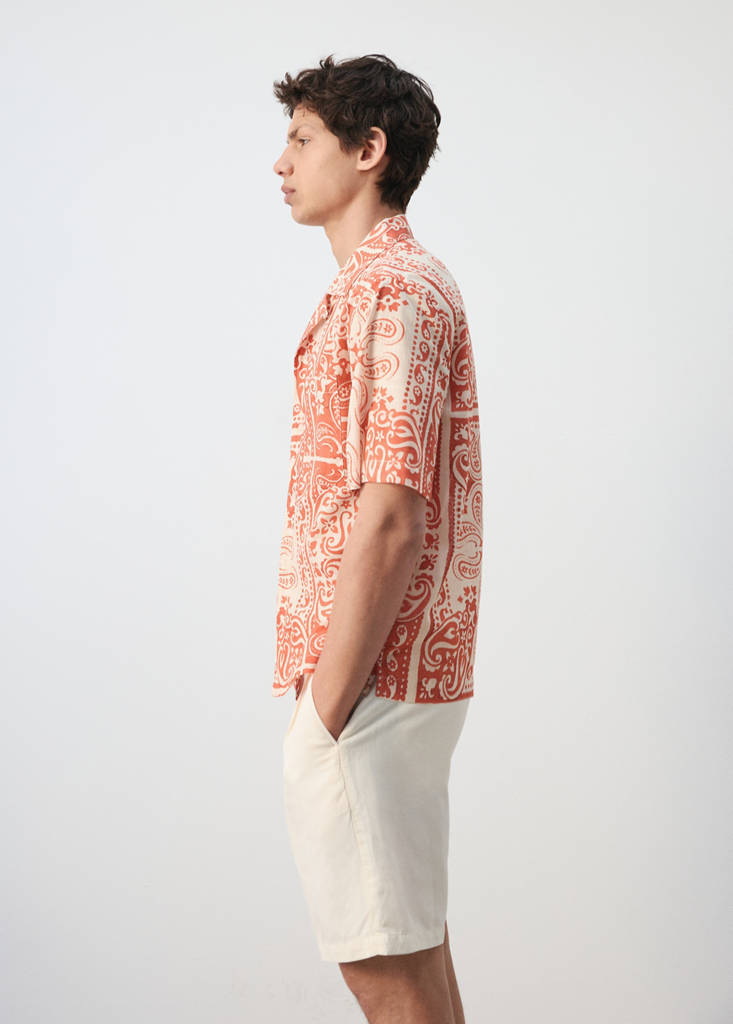 Printed cotton linen shirt — Salmon