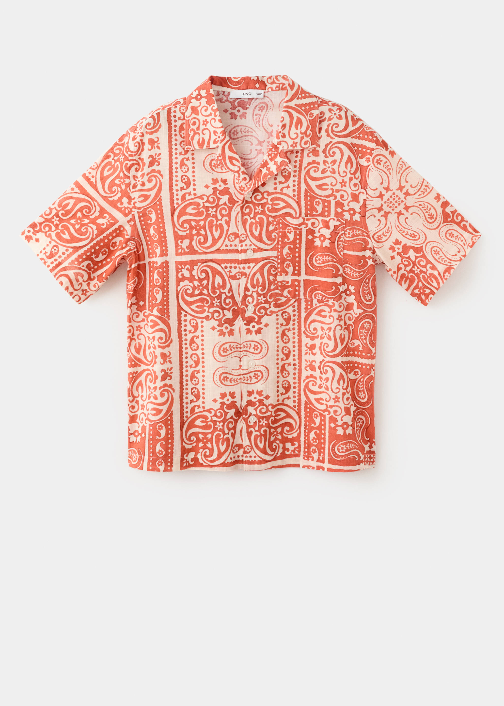 Рубашка хлопок и лен с принтом - Изделие без модели