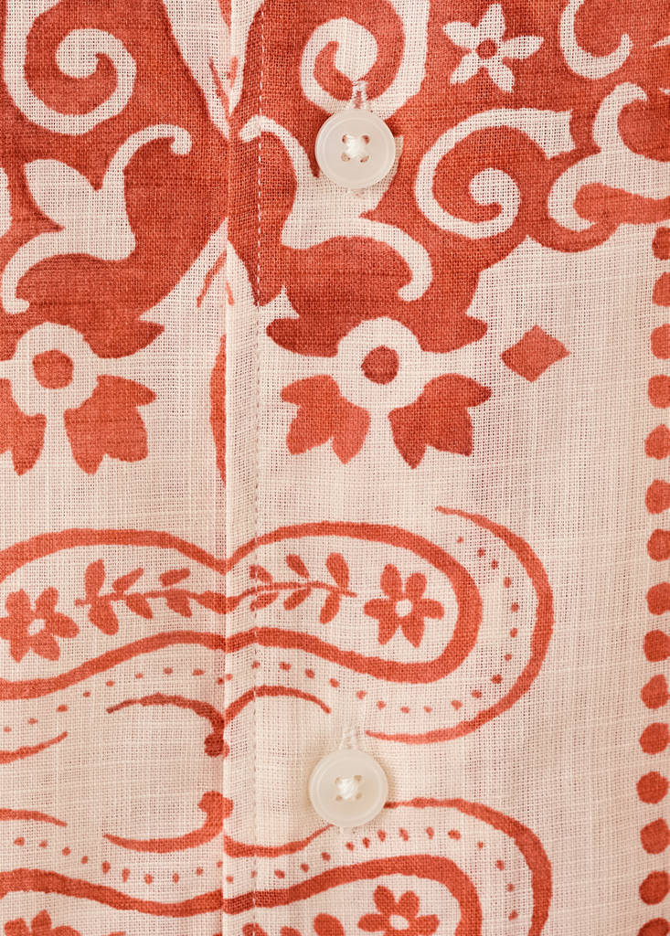 Printed cotton linen shirt — Salmon