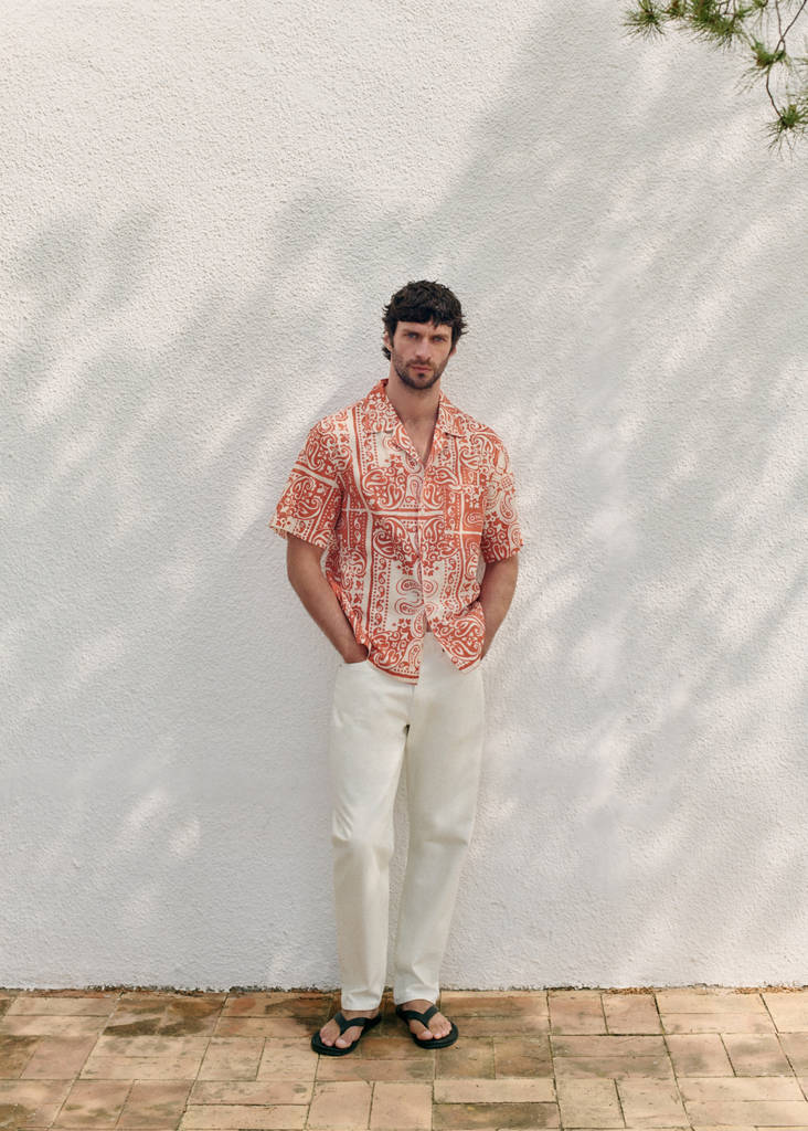 Printed cotton linen shirt — Salmon