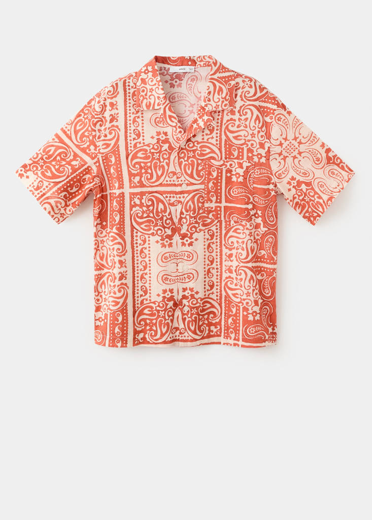 Printed cotton linen shirt — Salmon