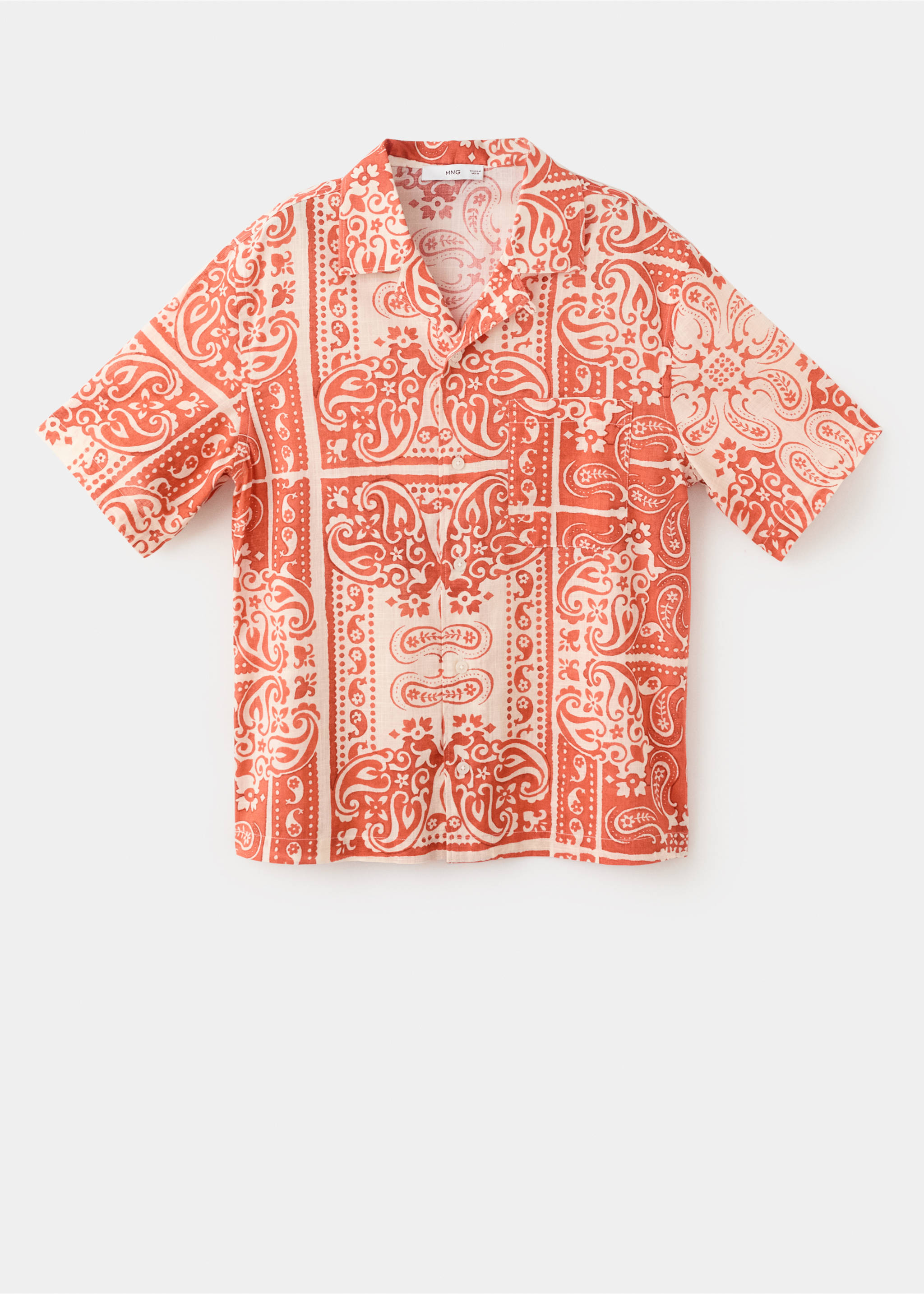 Chemise coton lin imprimée - Article sans modèle, Saumon. Ref: 27019210-00.
