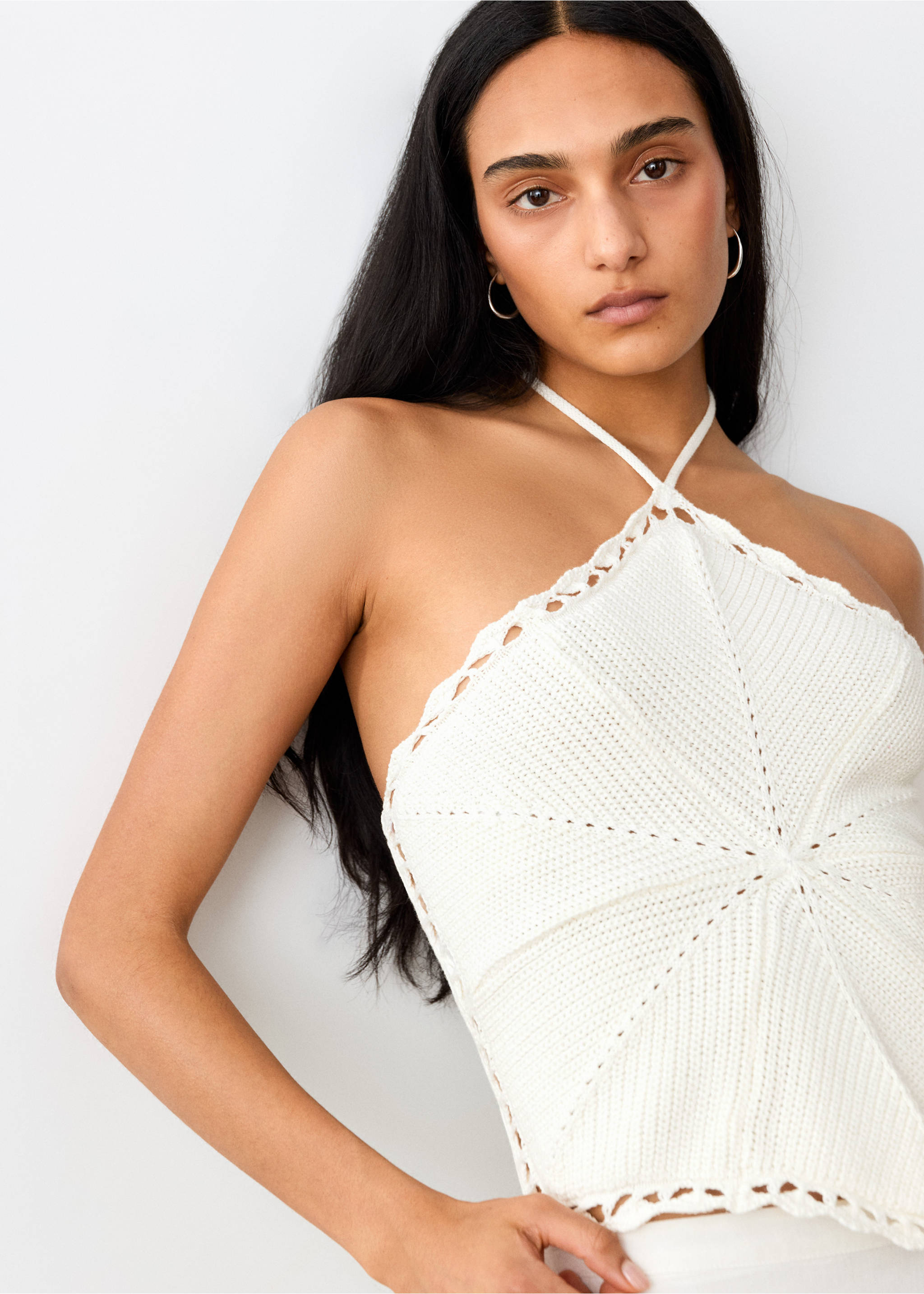 Crochet openwork halter top - Details of the article 1, White. Ref: 27019213-00.