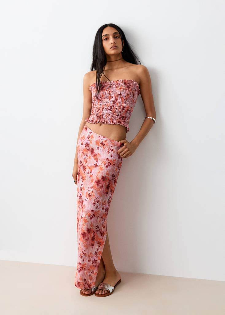 Print ruched top — Pastel Pink
