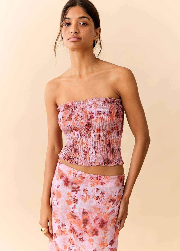 Print ruched top — Pastel Pink