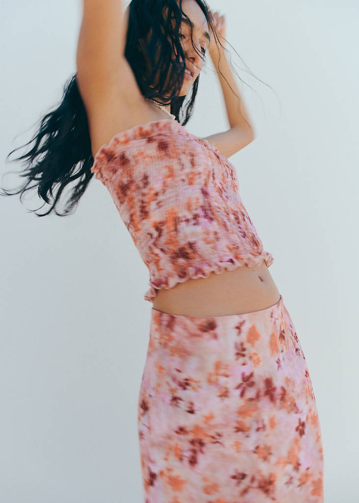 Print ruched top — Pastel Pink