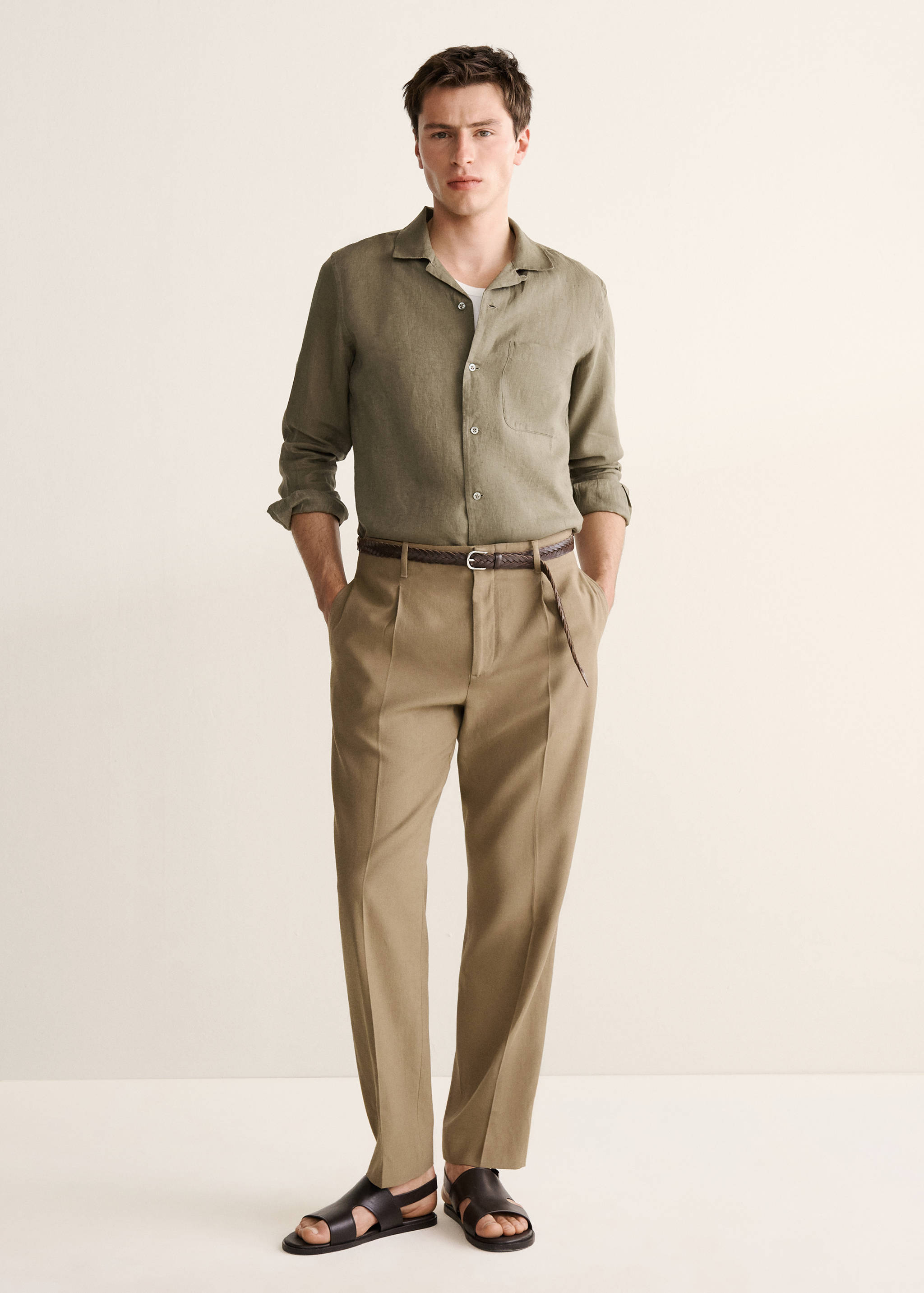 Regular-fit 100% linen shirt - General plane