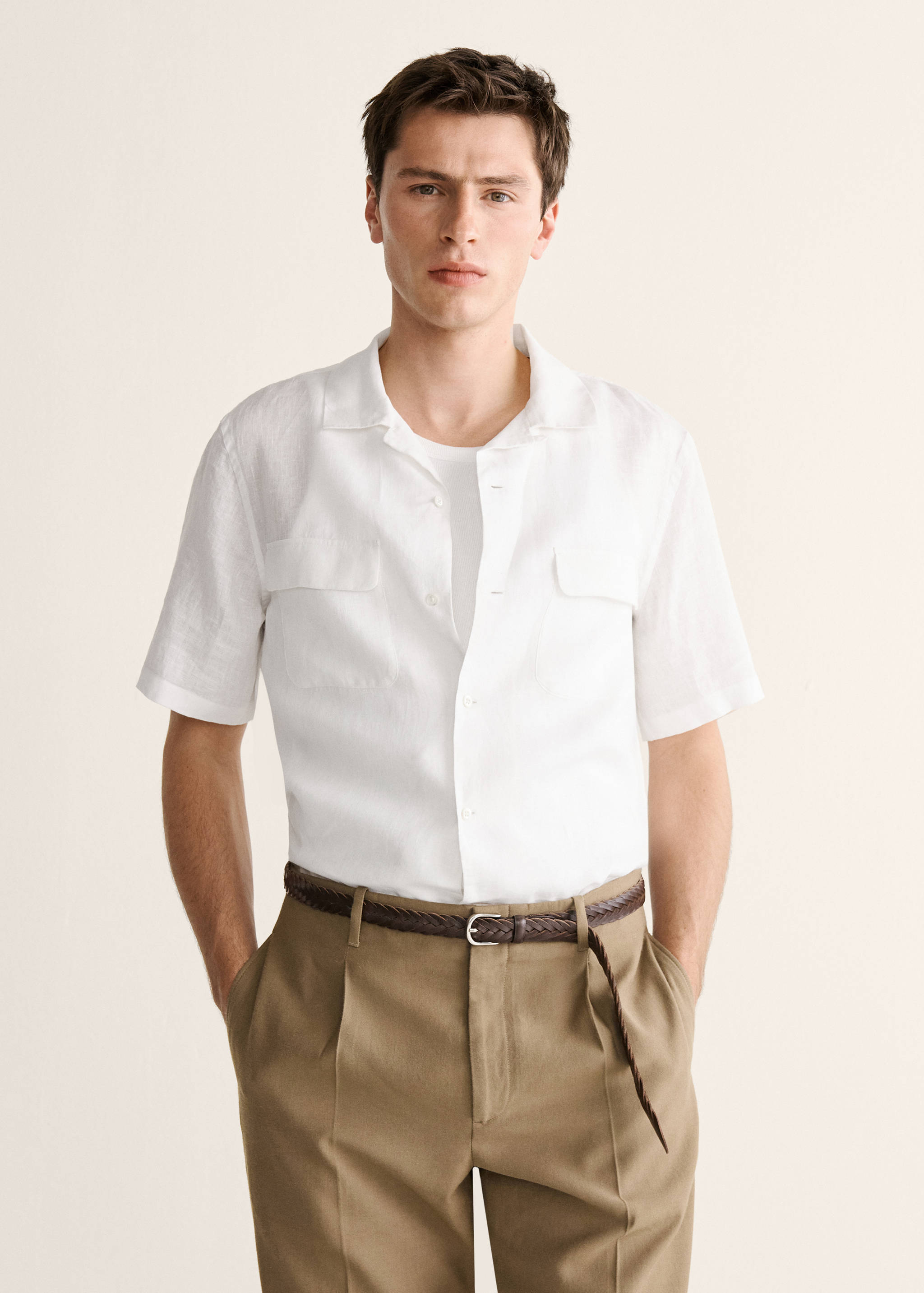 Chemise 100 % lin col bowling - Plan moyen