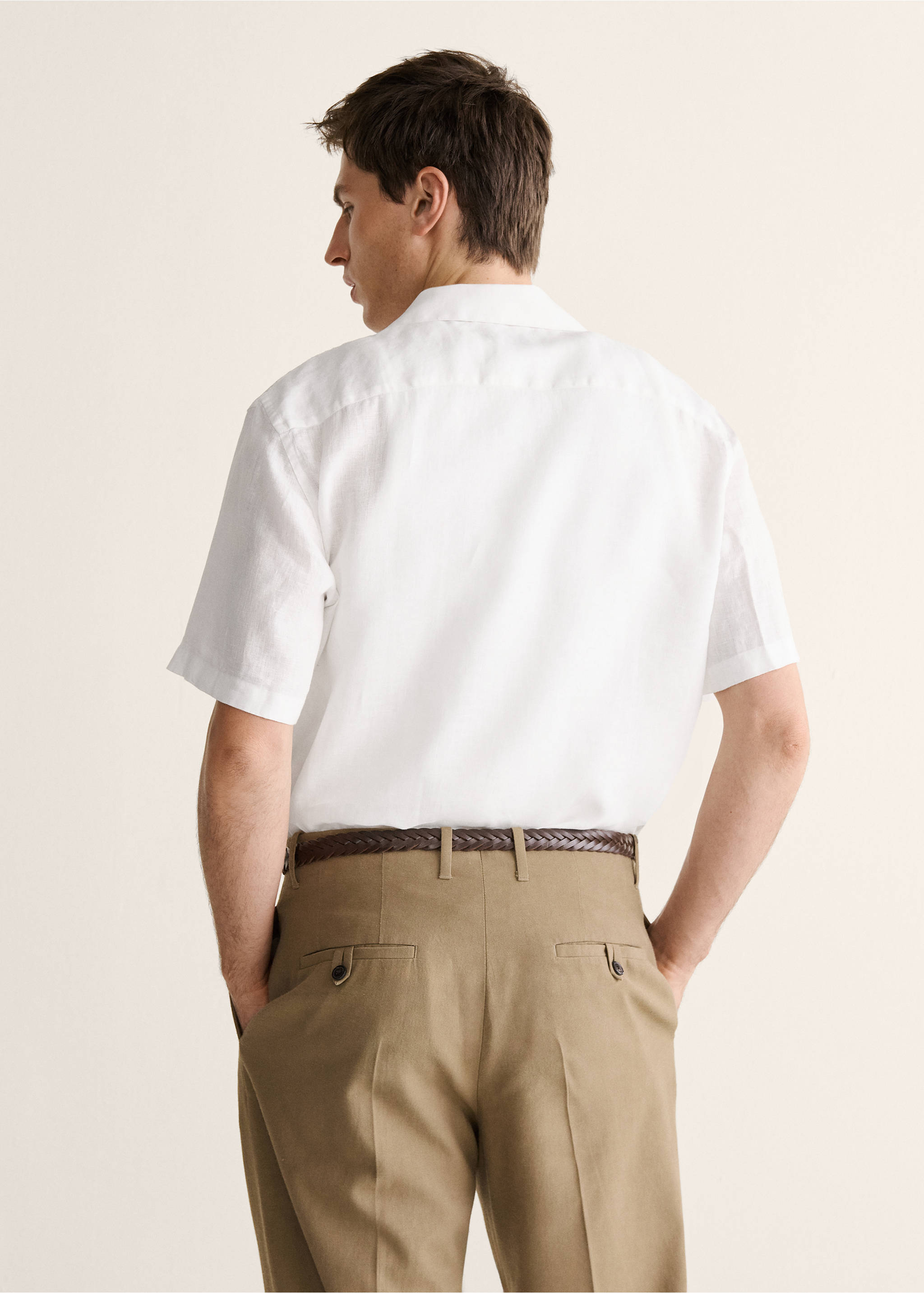 Chemise 100 % lin col bowling - Verso de l’article, Blanc. Ref: 27019218-00.