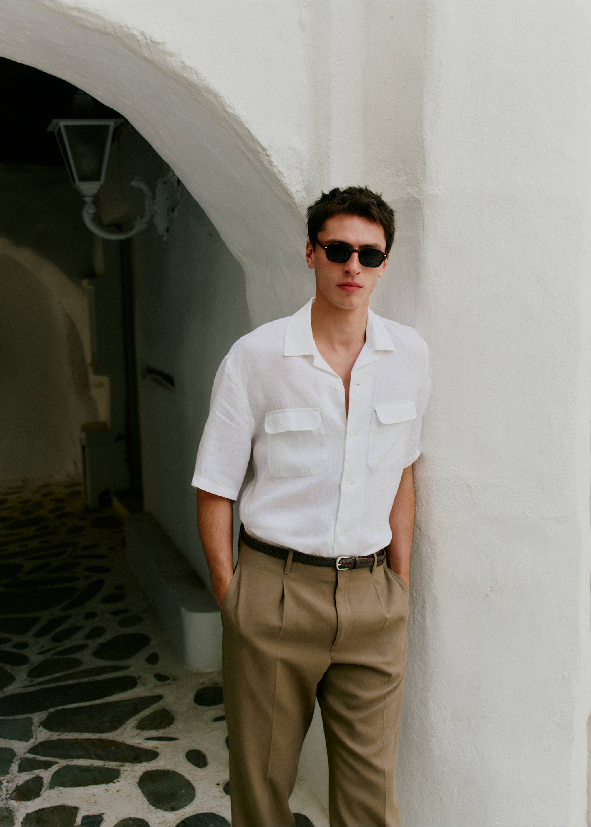 Chemise 100 % lin col bowling - Détail de l'article 5, Blanc. Ref: 27019218-00.