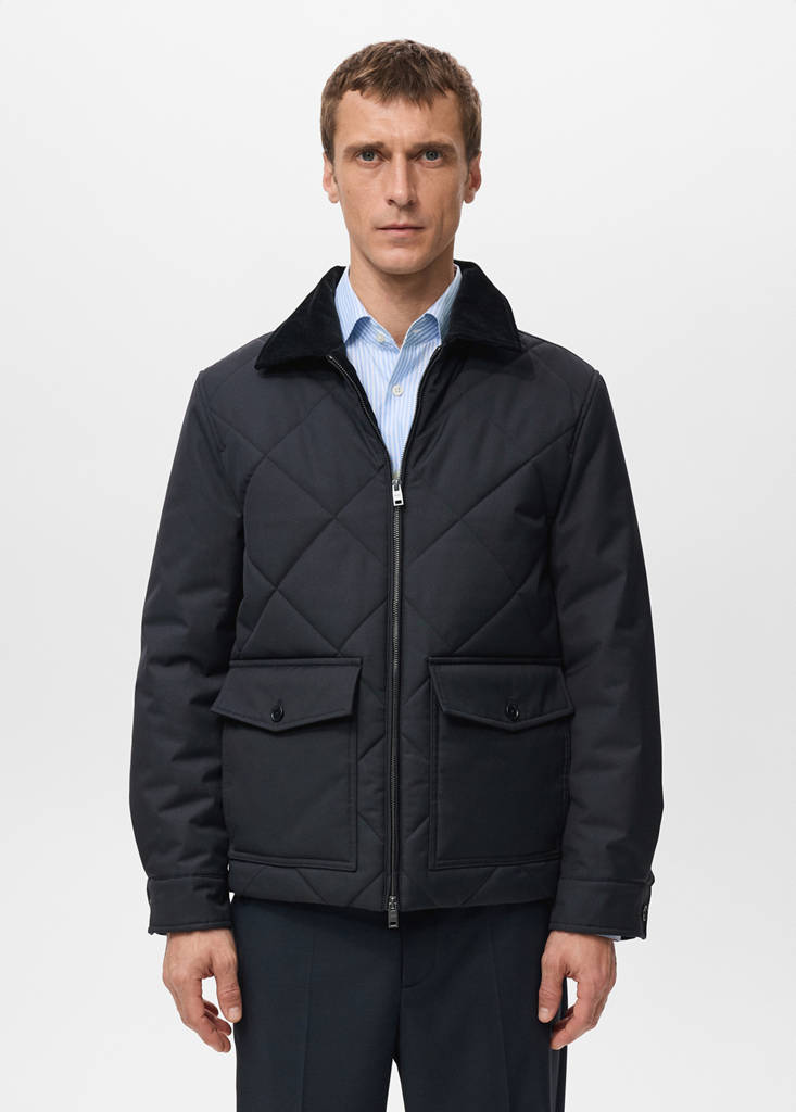 Quilted water repellent jacket — Night Blue